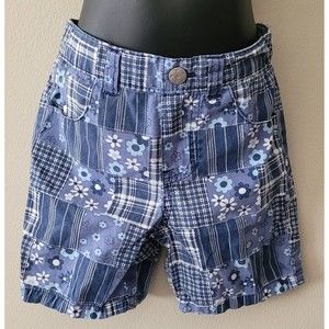 Girls Wonder Kids Size 3T Blue Shorts with Flower and Plaid Design